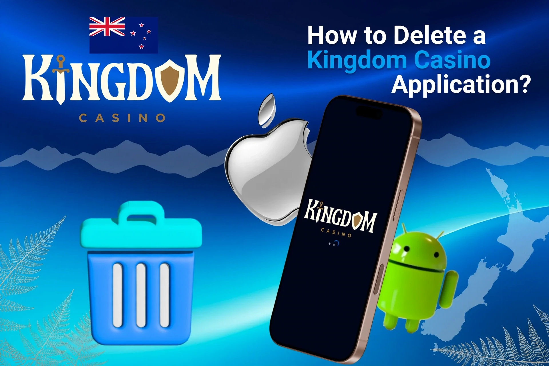 Instructions on how to delete the application from iOS and Android devices, shown with app icons