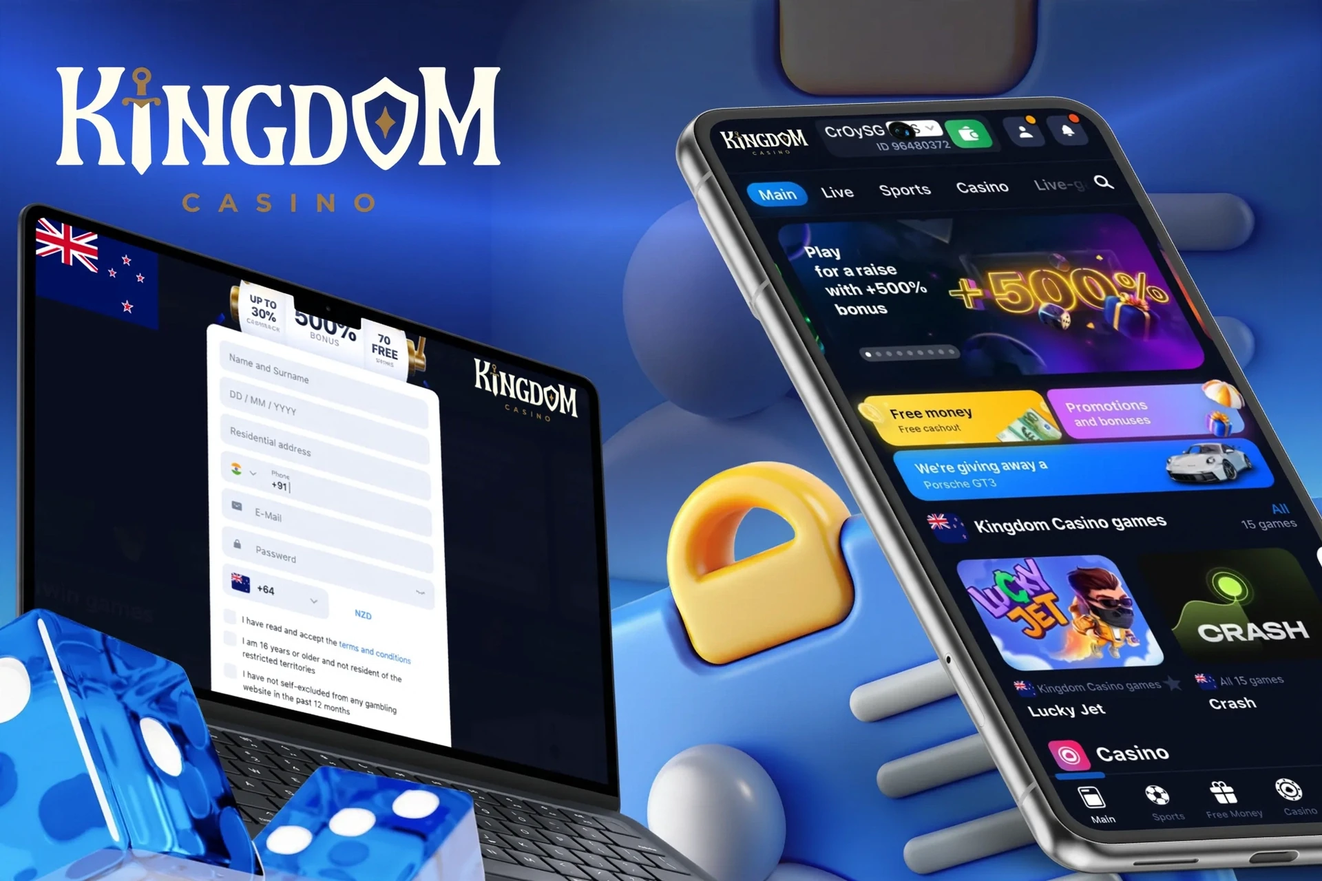 Description of registering with Kingdom Casino and receiving a welcome bonus