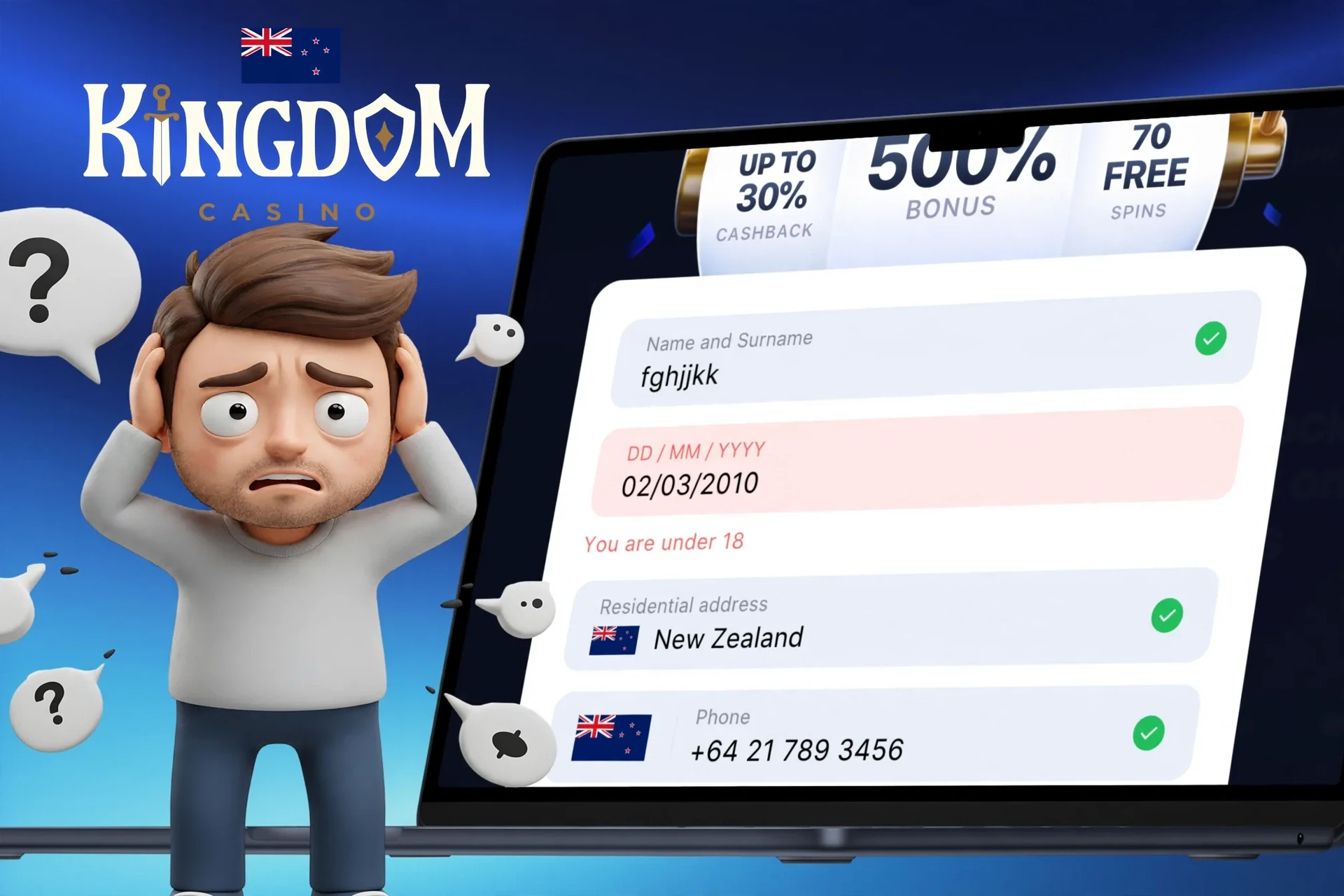 Description of possible difficulties when registering on Kingdom Casino